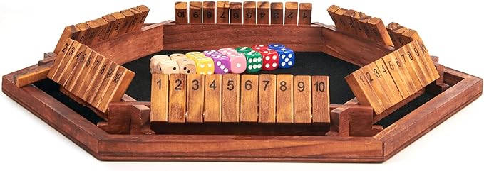 AMEROUS Upgraded 1-6 Players Shut The Box Dice Game, Wooden Board Table Math Game with 16 Dice for Kids Adults, Family Classroom Home Party or Pub