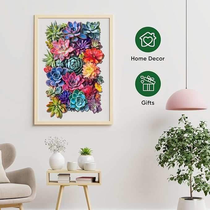 delobil Rectangular Succulent Wooden Puzzles, 200 Pieces Jigsaw Puzzles 12.6'' x8'', Unique Design Liberty Wooden Puzzles for Adults and Kids, Family Game Gift Royal Size