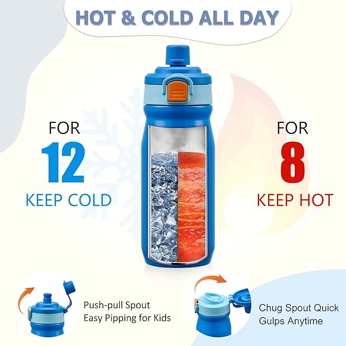 MAISON HUIS Kids Bento Box Set - Includes 8oz Soup Thermo, Insulated Lunch Bag & 17oz Stainless Steel Water Bottle, 5-Compartment Bento Box with Built-In Ice Pack, Leak-Proof & BPA-Free(Blue)