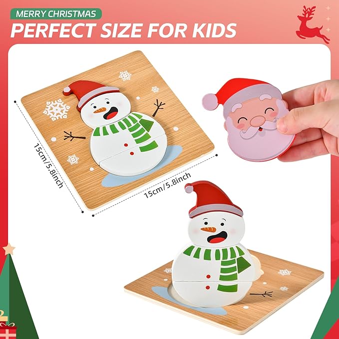 4 Pack Christmas Wooden Puzzles for Kids Toddlers Jigsaw Puzzles Christmas Stocking Stuffers Toys Xmas Party Favors