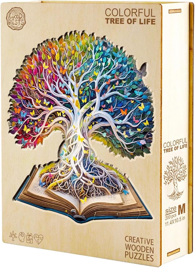 Jigfoxy Wooden Puzzle for Adults, Tree in The Book Jigsaw Puzzles for Adult, Unique Animal Shape Wood Cut Puzzles, Christmas Thanksgiving Gifts for Friends Family (M-11.4 * 10.5in-200pcs)