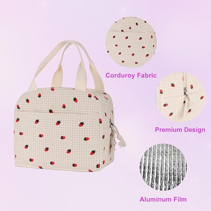 Lunch Box for Women, Reusable Insulated Lunch Box Floral Tote Bags Corduroy Totes for Women Office Work Travel Picnic