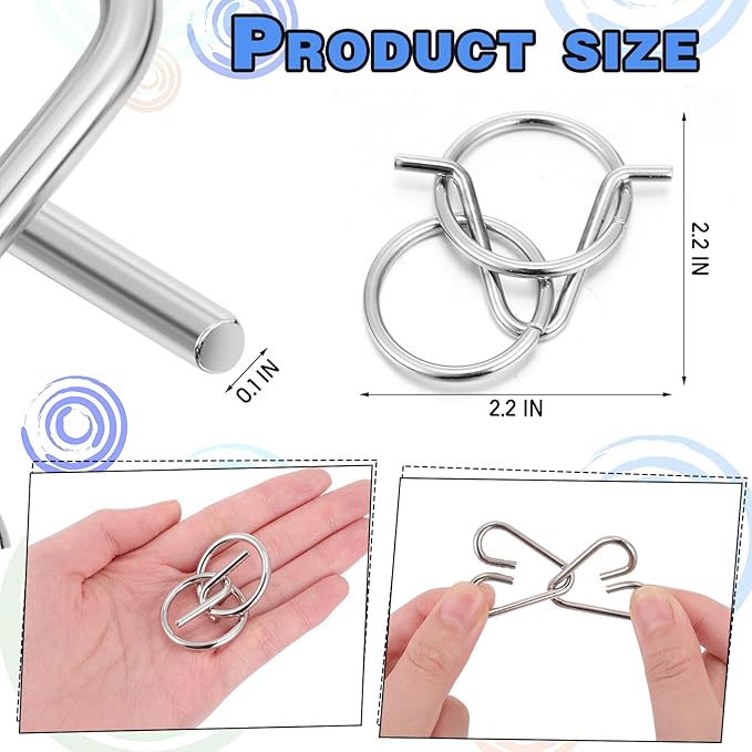 Yilloog Metal Wire Puzzle Set of 8 with Pouch, Brain Teaser Puzzles IQ Test Ring Disentanglement Unlock Interlock Game Trick Metal for Party Favor Challenge(C Style)