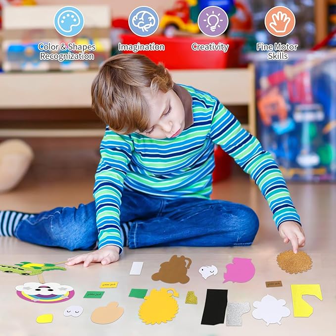 VKPI Make 6 Popstick Puppets Craft Kits for Kids, Foam Art Crafts Gift, Story Time Toys for Ages 4+ Toddler, Cloud, Animals, Preschool Projects Game Crafts, Birthday Party Favor Supplies