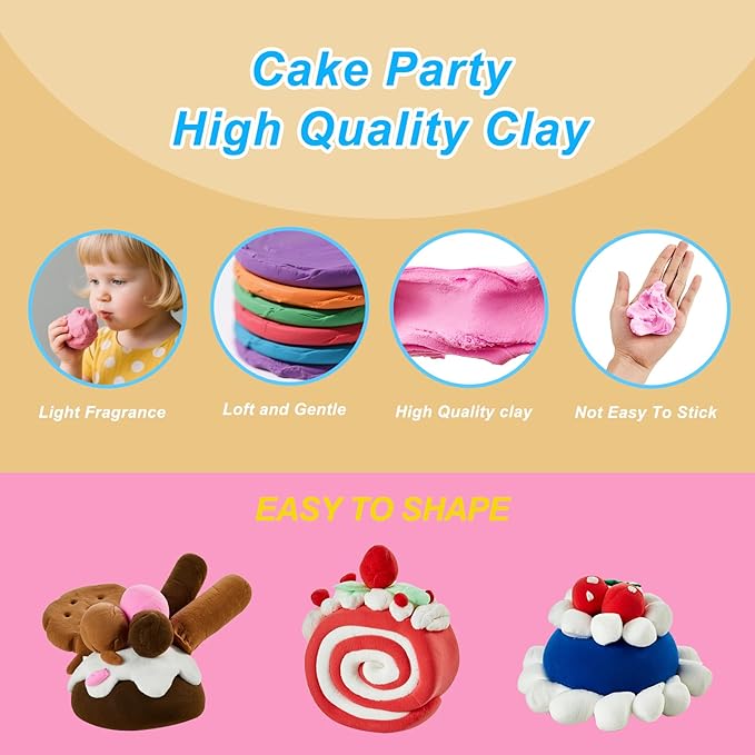 Air Dry Clay for Kids | 12 Pack DIY Modeling Clay Kit with 4 Colors Per Set & 12 Pastry Sculpting Guides | Non-Toxic, Easy to Use Arts and Crafts Gift for Boys & Girls Ages 3+