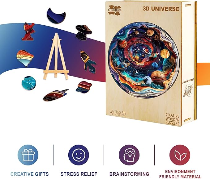 Wooden Puzzles for Adults, Unique Animal Shaped Universe Adult Puzzle, 3D Vision Wooden Jigsaw Puzzles Adult, Challenging Creative Gifts Family Games 13.4 * 13.4in 300pcs
