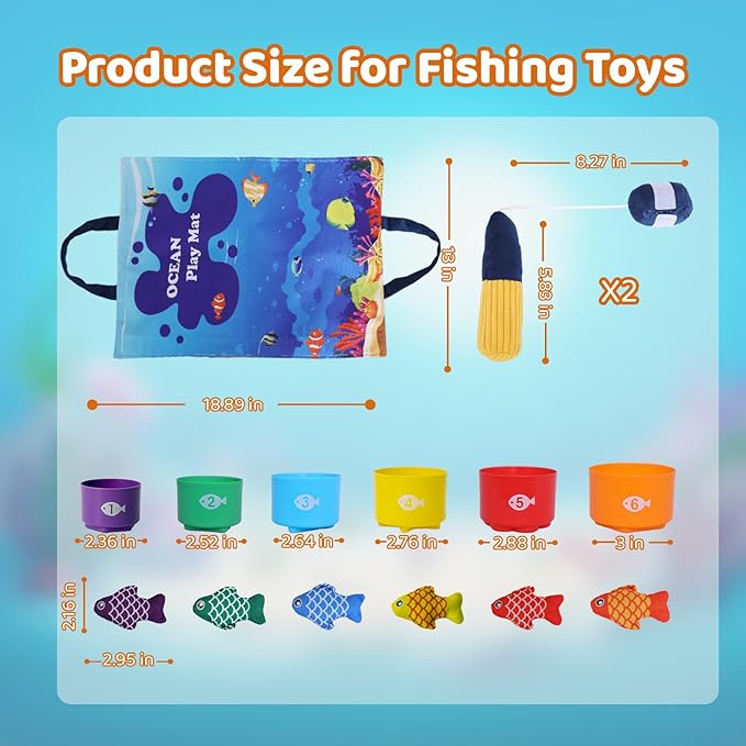 Montessori Toys for 1 Year Old, 27 Pcs Cloth Fishing Game for Toddlers Sorting Toy, Baby Toys for 1 Year Old Boy with Stacking Cups, Fishing Toys for Toddlers 1-3 First Birthday Gifts for Boy Girl