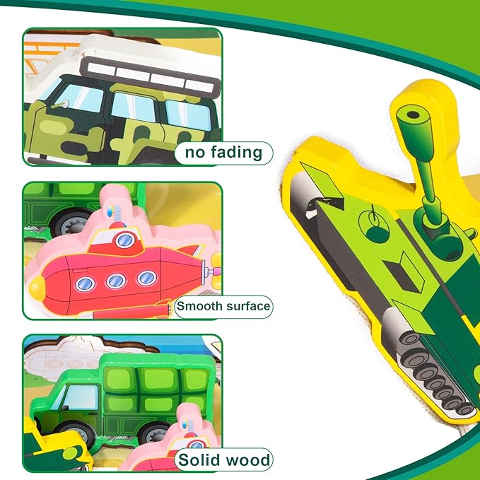 Wooden Peg Puzzle for Toddlers 1-3 Year Old,Funsland Puzzles Gifts Colorful Toys Cartoon Gifts,Arsenal Puzzles