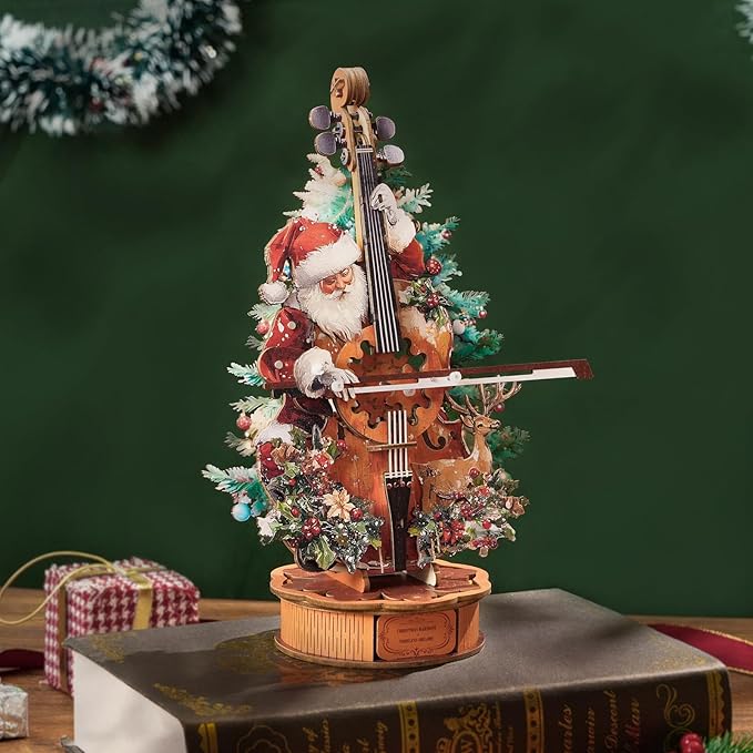 3D Wooden Puzzles for Adults, Christmas Cello Music Box, Model Kits for Adults, Wooden Building Kit Desk Home Decor, Hobbies for Men Women