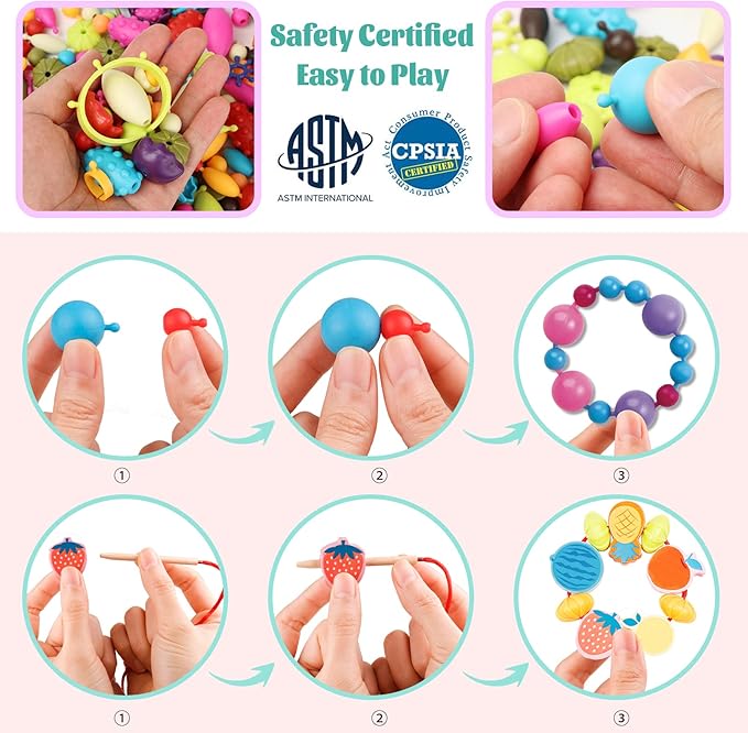 BEMITON Ideal Birthday Gift for Girls Aged 3 4 5 6 7 - Pop Beads Jewelry Making Kit, Arts and Crafts Toys for 3-7 Year Old Kids, DIY Set for Creative Play
