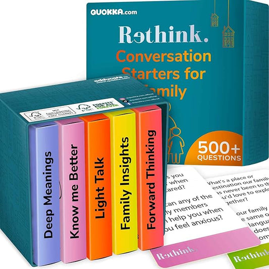 QUOKKA Conversation Cards Game - Family Edition | 500 Questions | Premium Version | Share Thoughts - Fun Talking Board Game for Family Night