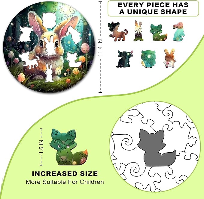 Christmas Birthday Gifts for Kids Girls Boys, Wooden Jigsaw Puzzles for Kids Ages 4-6, 50 Piece Unique Shape Animal Theme Puzzle - Preschool Learning Educational Toys for Kid 3+ (Rabbits)