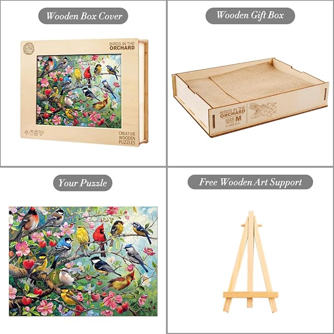 Wooden Puzzles for Adults, Wooden Jigsaw Puzzles for Adults Kids, Birds in The Orchard Unique Shaped Wood Puzzles Adult, Creative Birthday Gifts for Friends Family Game (13.4 * 9.8in 275pcs)