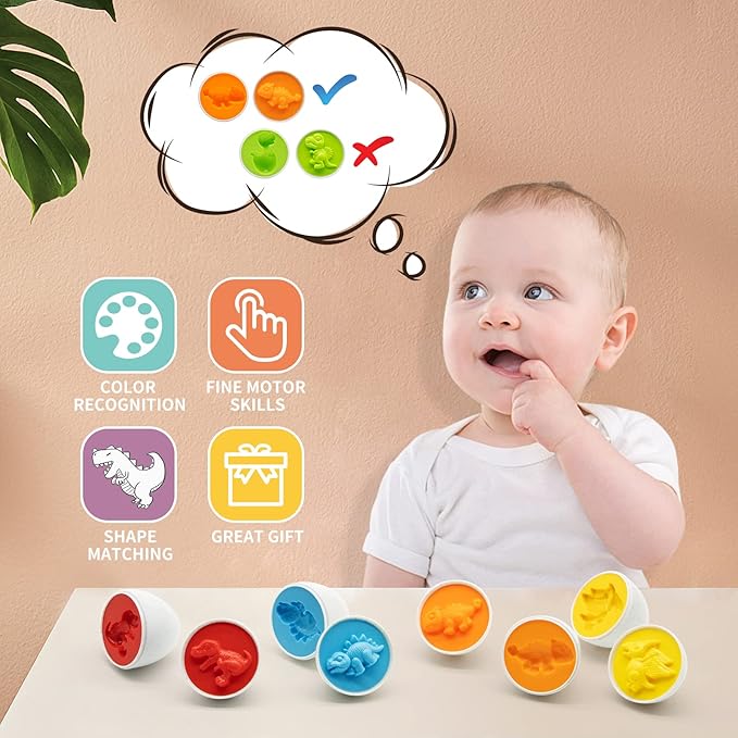 MOONTOY Dinosaur Matching Eggs for Toddlers – Easter Eggs Toy – 12PCS Educational Learning Color & Shape Recognition Montessori STEM Toy, Sorting Fine Motor Skills, Easter Gift, Easter Basket Stuffers