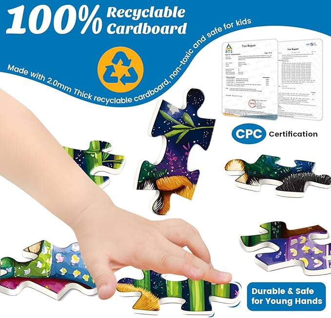 3-Pack 100 Piece Puzzles for Kids,Dogs Foxes Animals Puzzle for Kids Age 4-6 6-8 8-10,Unique Large Piece Jigsaw Puzzle,Recycled Paper,Bright & Colorful Educational Puzzle,Boys Girls Gift for Birthday