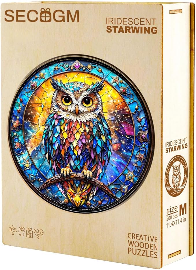 Wooden Puzzles for Adults - Stained Glass Owl Wood Puzzles Adult - Unique Animal Shape Wooden Jigsaw Puzzles for Adults - Birthday Gifts for Puzzle Lovers, Family (11.4 * 11.3in)