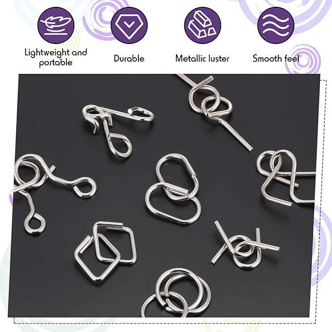 Yilloog Metal Wire Puzzle Set of 8 with Pouch, Brain Teaser Puzzles IQ Test Ring Disentanglement Unlock Interlock Game Trick Metal for Party Favor Challenge(D Style)