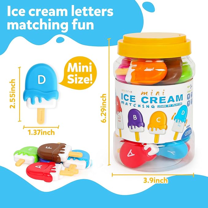 Letters Matching Ice Cream Alphabet Learning Toys,Counting Animals and Color Sorting Set Preschool Learning Activities Stacking Toys,Upper & Lowercase ABC Game Montessori Toys Gift for 3+Year Old Kids