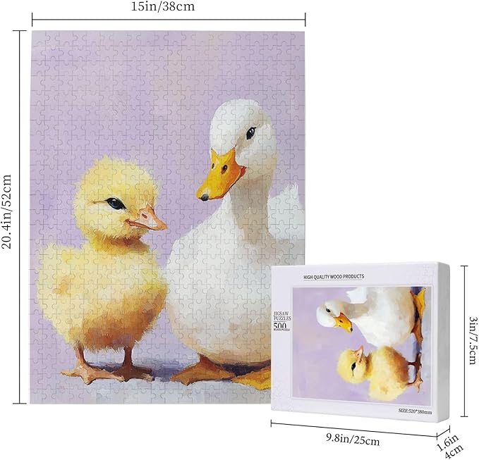 Adorable Chicks and Ducklings,500 Piece Wooden Jigsaw Puzzle for Adults,Brain Training Challenge,Stress Relief Activity,Heartwarming Farmyard Artwork, Eco-Friendly Woodens Pieces