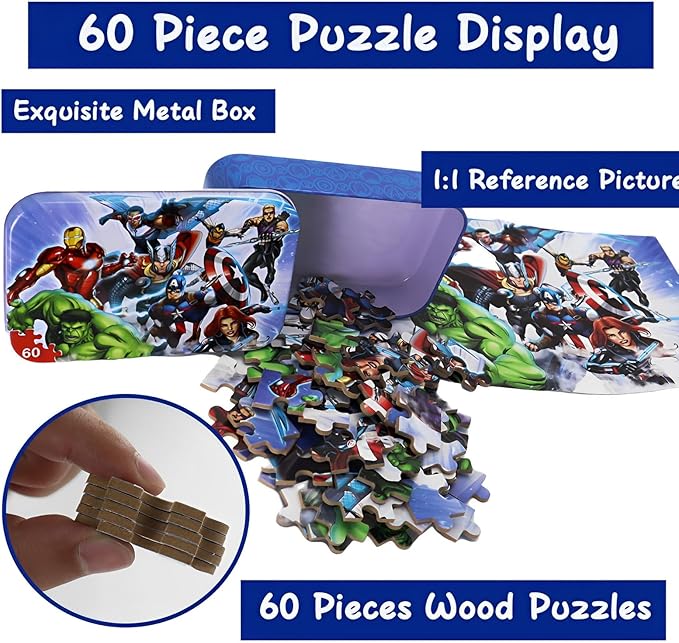Puzzles for Kids Ages 4-8,60 Piece Puzzles for Kids in a Metal Box, Educational Jigsaw Puzzles 60 Piece Puzzle Games Puzzle Toys Childrens for Girls and Boys (0665)