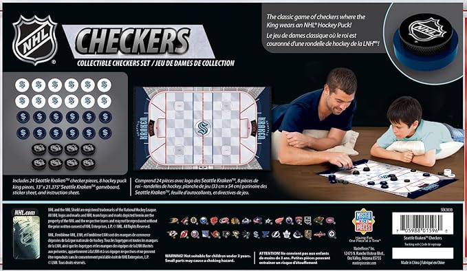 MasterPieces Family Game - NHL Seattle Kraken Checkers - Officially Licensed Board Game for Kids & Adults