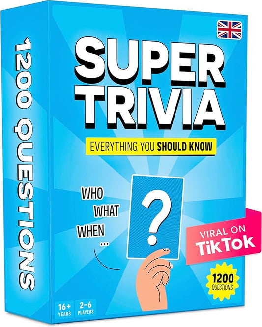 Super Trivia Game for Adults with 1200 Questions - Fun Board Game for Adults - Family Road Trip Travel Game for The Pursuit of Trivial Knowledge