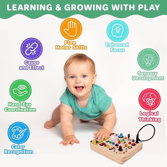 Montessori Toy for 1-3 Year Old Busy Board, Wooden Educational Learning Toy for Kids with Sensory Autism, Toddlers Toy for Boy Girl Gifts (Medium)