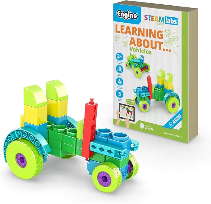 Engino STEAM Labs, Learning About Vehicles, STEAM Kit for Ages 3+, Building Blocks, STEM Kit for Girls & Boys, Learning & Education Toys, Kindergarden Toys (5 Models)