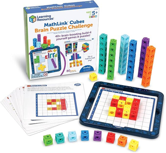 Learning Resources MathLink® Cubes Brain Puzzle Challenge, 80 Pieces, Ages 5+, Linking Cubes, Connecting Cubes, Math Manipulative, Counting Cube