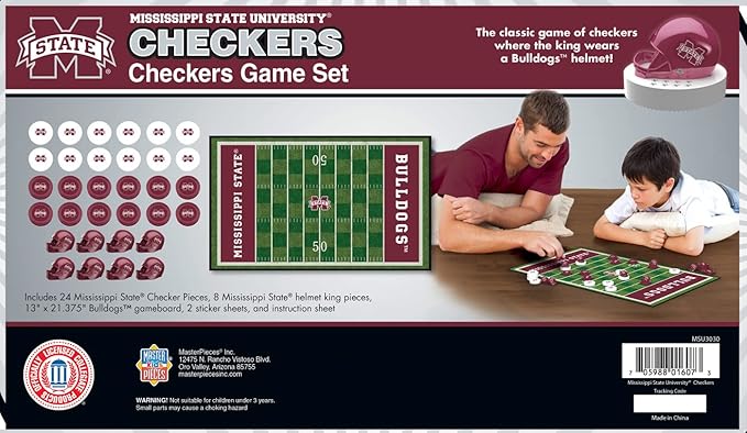 Masterpieces Family Game - NCAA Mississippi State Bulldogs Checkers - Officially Licensed Board Game for Kids & Adults