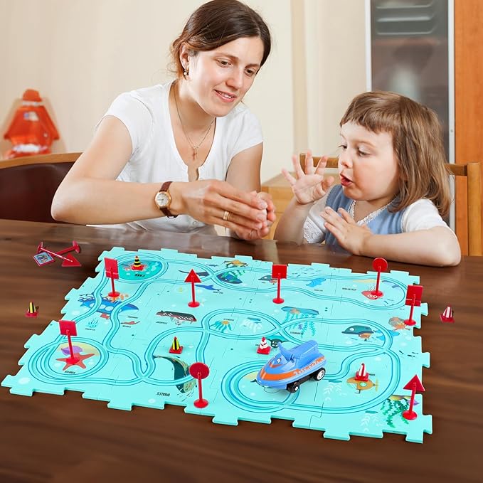 New Plastic Puzzles for Kids Ages 3-5 with A Cute Vehicle, Toddler Puzzle Track Play Set Gift, Critical Thinking Educational Toys, Toys for 3 4 5 6 Year Old Boys Girls
