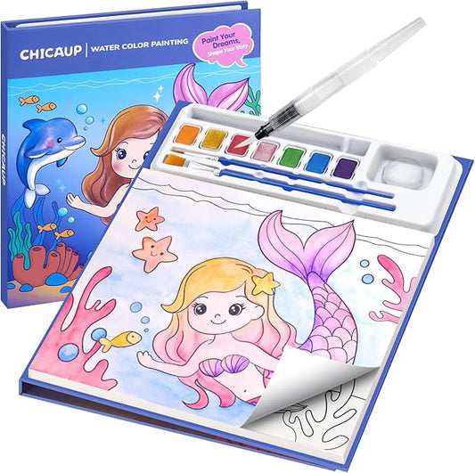 Paint with Water Coloring Books for Kids, Mess Free Watercolor Painting Kit Painting Activity for Kids Ages 3-5 4-8, Arts Crafts Drawing Gift Toy for Boy Girl (Blue)