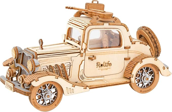 Rolife 3D Wooden Puzzles Retro Car Model - Collectibles Wooden Model Kits for Adults Desk Toys Display Gift for Adults (Vintage Car)