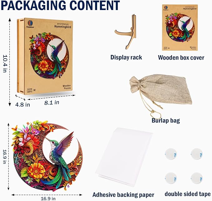 Unique Wooden Puzzles for Adults, Hummingbird Puzzle 500 Pieces 16.9" x 16.9", Animal Shaped Wood Puzzles Adult Brain Teasers, Wooden Jigsaw Puzzles, Family Games for Kids and Adults