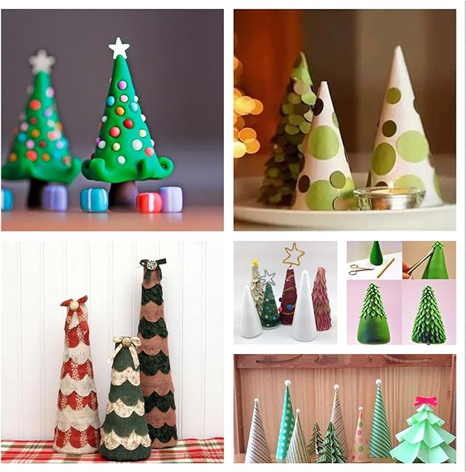 Crafjie Foam Cones for DIY Arts and Crafts (4.1 x 13.6 in, 6 Pack), White Polystyrene Christmas Tree Foam Cones Craft Supplies, for DIY Home Craft Project, Christmas Tree, Table Centerpiece