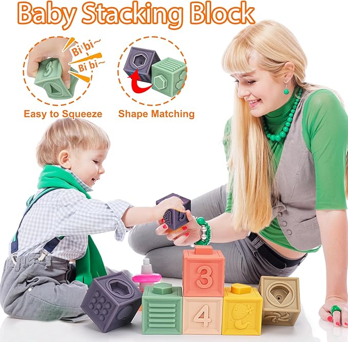 Montessori Baby Toys 6-12-18 Months, Infant Pull String Stacking Cups Shape Sorter Blocks Toy 6 7 8 9 10 11 12 M+ Sensory Development Learning Toy 6-9 9-12 Months Birthday Gift for 1 Year Old Boy Girl