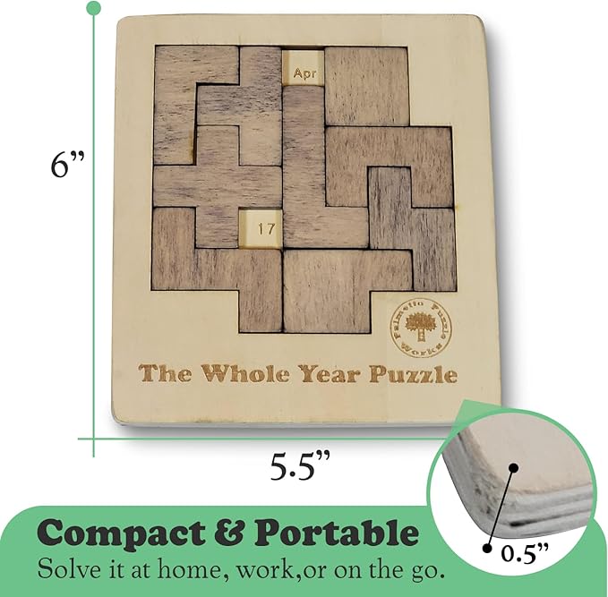 Palmetto Puzzle Works The Whole Year Puzzle – Wooden Puzzles for Teen' & Adults, Educational Games for Families & Gift Ideas for Classroom Games, Shape & Pattern Calendar Brain Teaser for Ages 14+