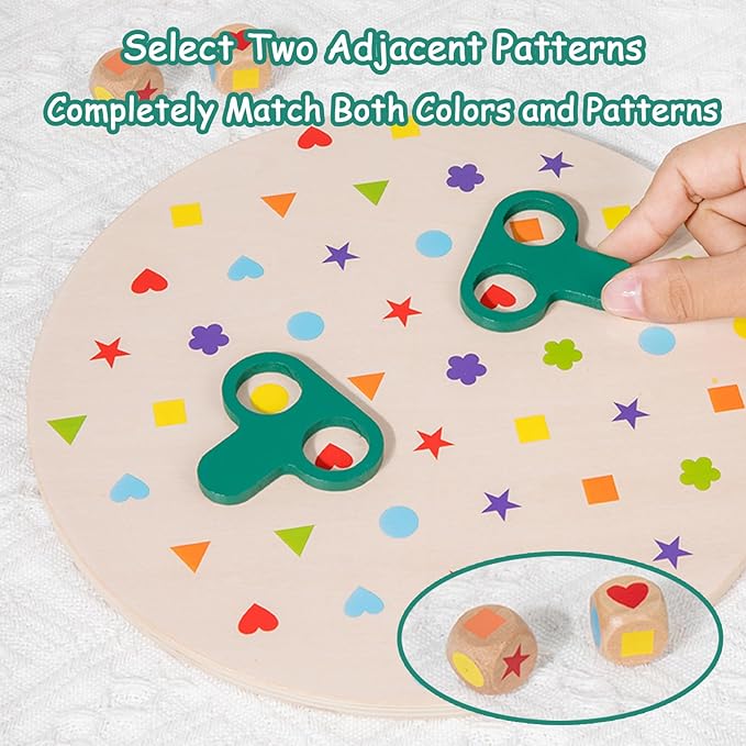 Montessori Matching Game Board - Color & Shape Learning Toys for Kids Ages 3-5, Travel Friendly Educational Board Games with Dice, Portable Sensory Toys for Toddler Fine Motor Skills