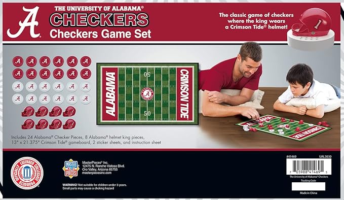 MasterPieces Family Game - NCAA Alabama Crimson Tide Checkers - Officially Licensed Board Game for Kids & Adults 13" x 21"
