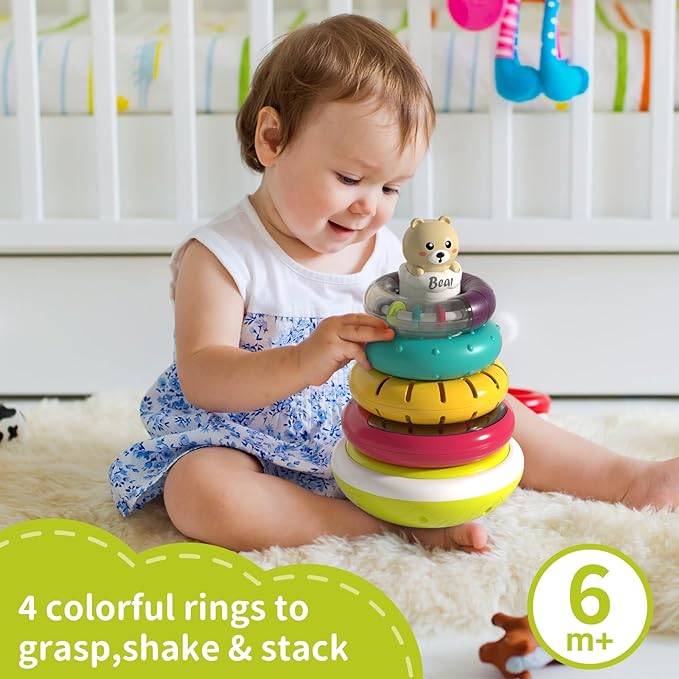 Baby Stacking Rings with Sound, Stacking Toys for Toddlers 1-3, Montessori Toys for Babies 6-12 Months, Rotatable with Light