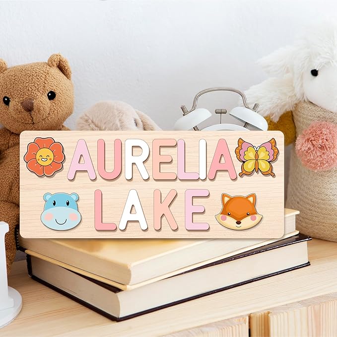 Personalized Name Puzzle for Kids Personalized Baby Gifts First Birthday for Girls & Boys Name Puzzles for Toddlers 1-3 Montessori Learning Toddler Toy Alphabet Puzzle