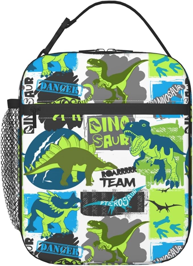 Cartoon Dinosaur Reusable Lunch Box Food Bag Insulated Lunch Bag for Teenage Boys Girls School Beach