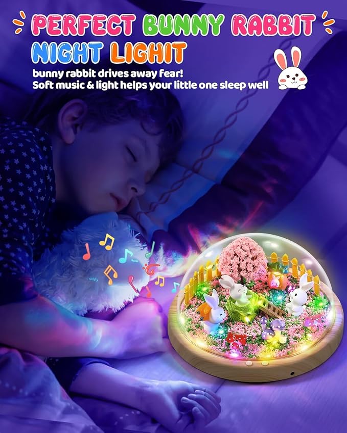 Laclun Bunny Toys for Girls, Make Your Own Rabbit Night Light with Music,Arts and Crafts for Kids,3 4 5 6 7 8 9 10 Year Old Girl Birthday Gifts,Ideal Christmas Gifts Best Toy