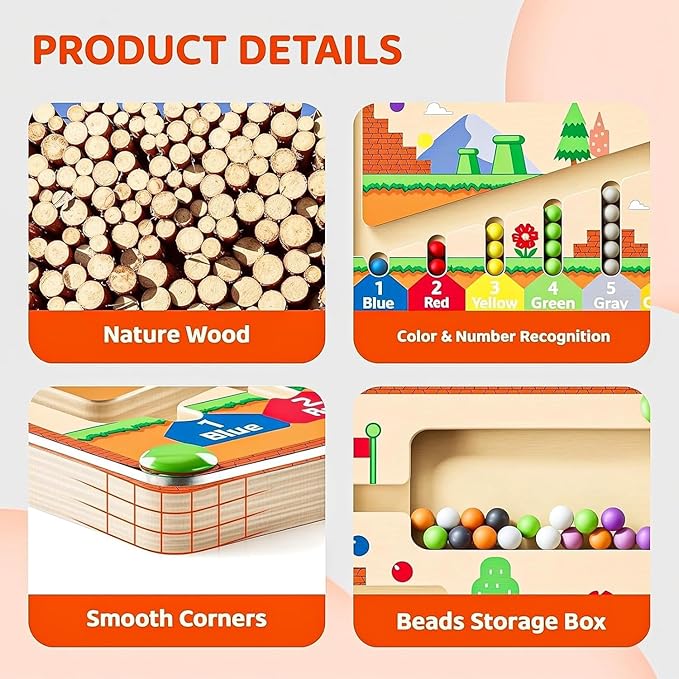 Montessori Toys,Magnetic Color and Number Maze,Wooden Toys for Ages 2-4,Toddler Fine Motor Skills Toys for Boys Girls