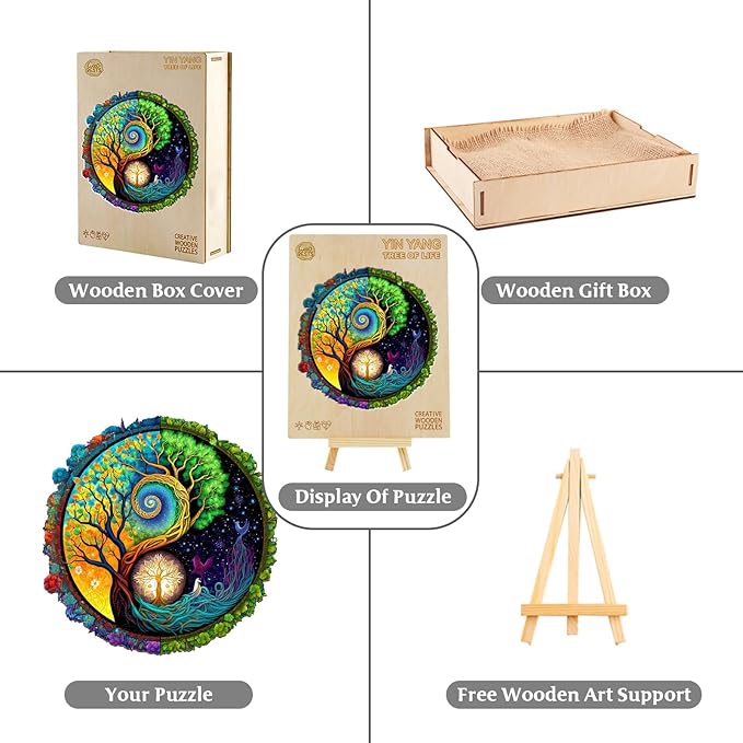 Wooden Puzzles for Adults - 100 Pieces Tree of Life Wooden Puzzle - Unique Animal Shape Wood Cut Puzzles - Eco-Friendly Home Office Decor (S-7.9 * 7.9in)