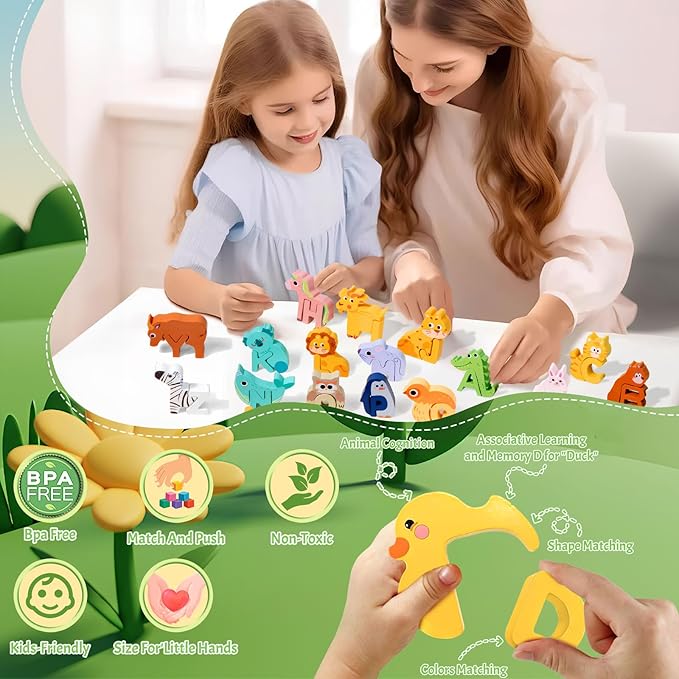 Wooden Alphabet Puzzle for Kids Ages 3-5 - 52pcs ABC Animal Matching Game with Storage Bag, Montessori Learning Toys, 3D Letter Recognition Puzzle, Non-Toxic Educational Gift for Toddlers