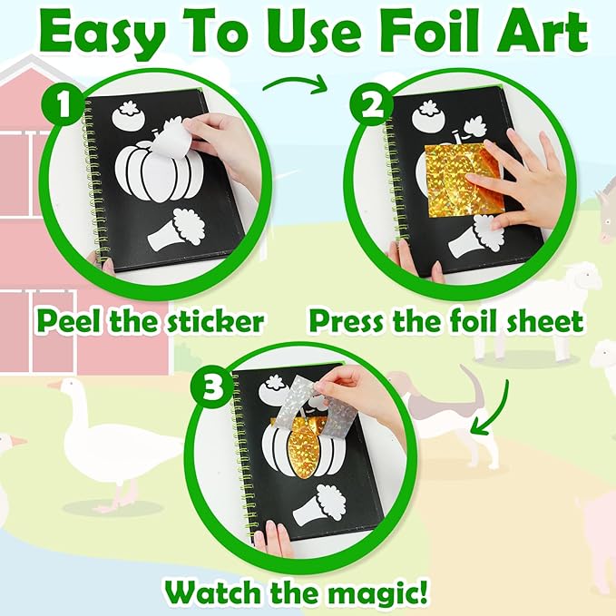 FUNNYB&G Foil Art Craft Activity for Kids - Gift for Girls Boys Crafts for Kids Fun Art Supplies DIY Creative Travel Toy, Birthday Gift Party Favor Toys for Girls Boys 4 5 6 7 8 9 Years Old(Farm)