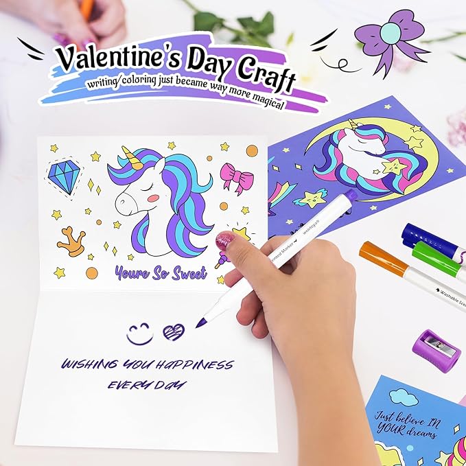 56 PCS Washable Scented Markers Set with Glitter Pencil Case, Mermaid Unicorn Arts and Crafts for kids 4-6-8 Kids Coloring Drawing Kits for 4-8 Years Old Girls Birthday Gifts