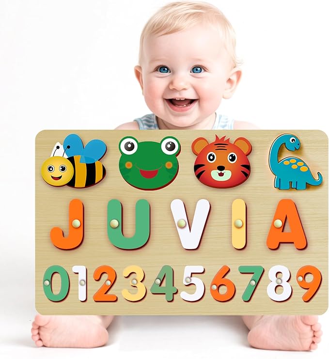 Name Puzzle for Kids Personalized - Custom Name Puzzles for Toddlers 1-3, Customized Wooden Animal Puzzle, Baby Gifts, Baby Shower, Christmas, Newbaby Gift, Gifts for 0 1 2 3 Years Old