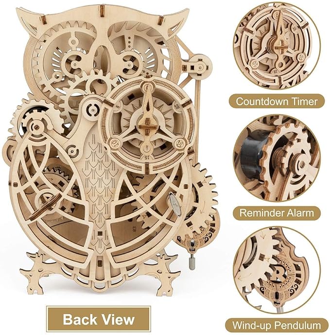 ROKR 3D Wooden Puzzles for Adults Owl Clock - Mechanical Model Building Kit DIY Hobbies for Men Women 161PCS Clock Puzzle Creative Craft Gift Home Decor for Family